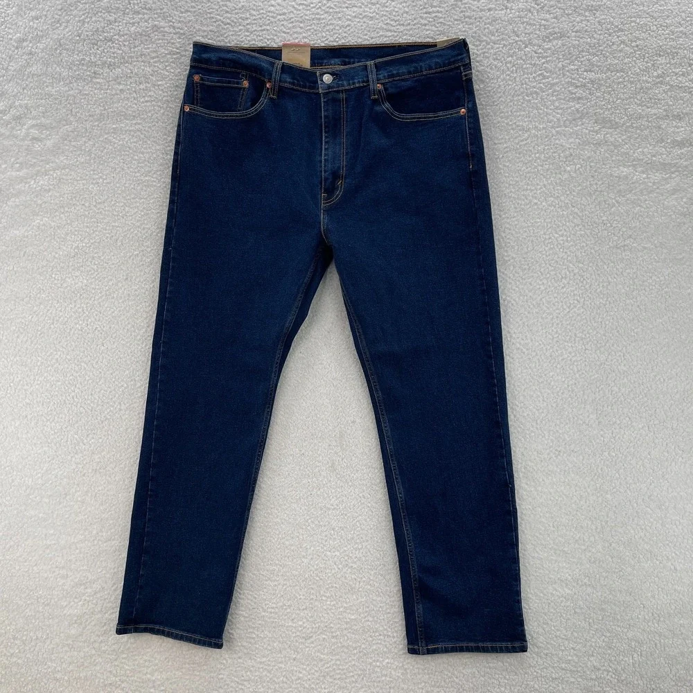 Levis Jeans Mens 38x32 Blue 505 Regular Straight Dark Wash Stretch Denim Cowboy
